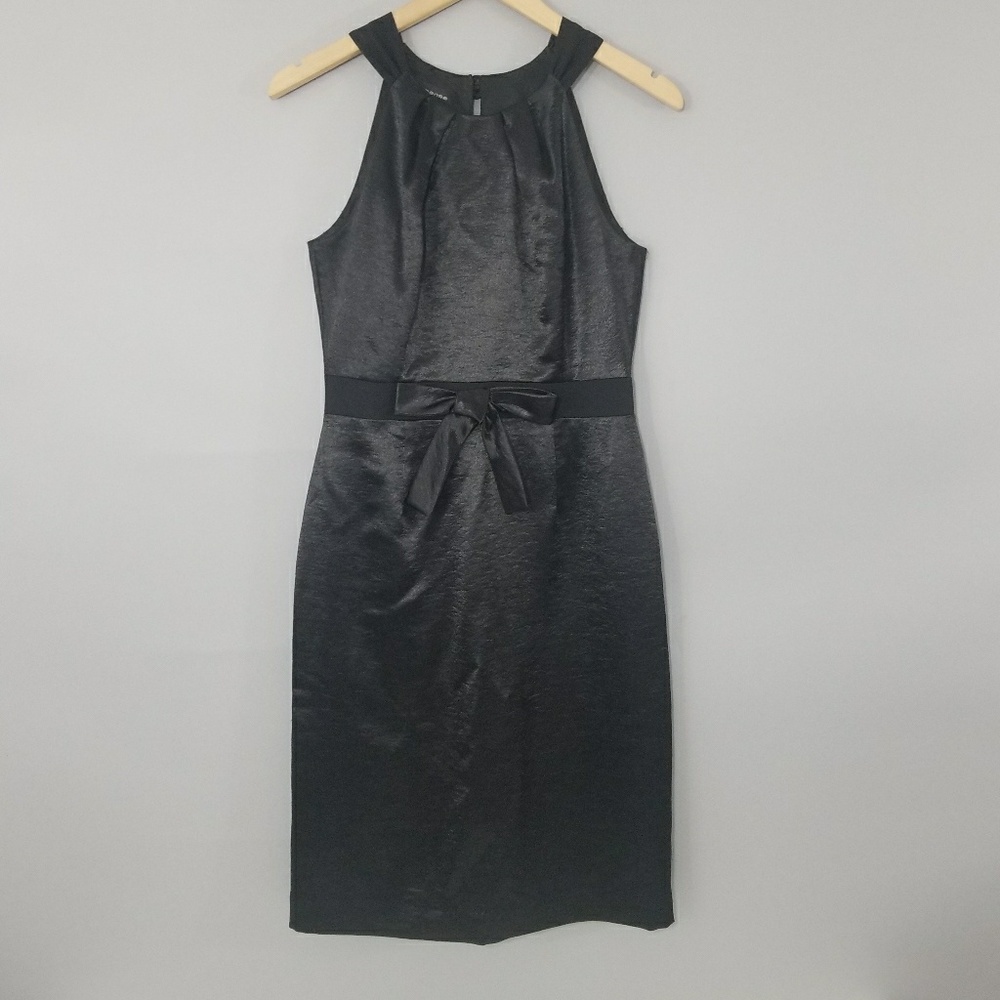 Spense Black Satin Jackie O Sleeveless ALine Dress